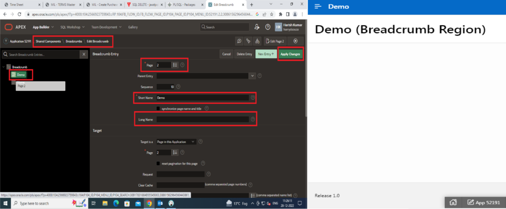 How to Create Breadcrumb Region in Oracle APEX 22.2.0 ?