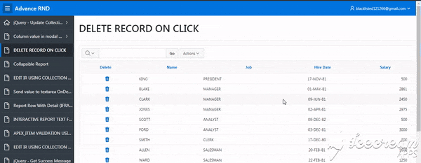 Delete row wise record in interactive report Oracle APEX Ontoor