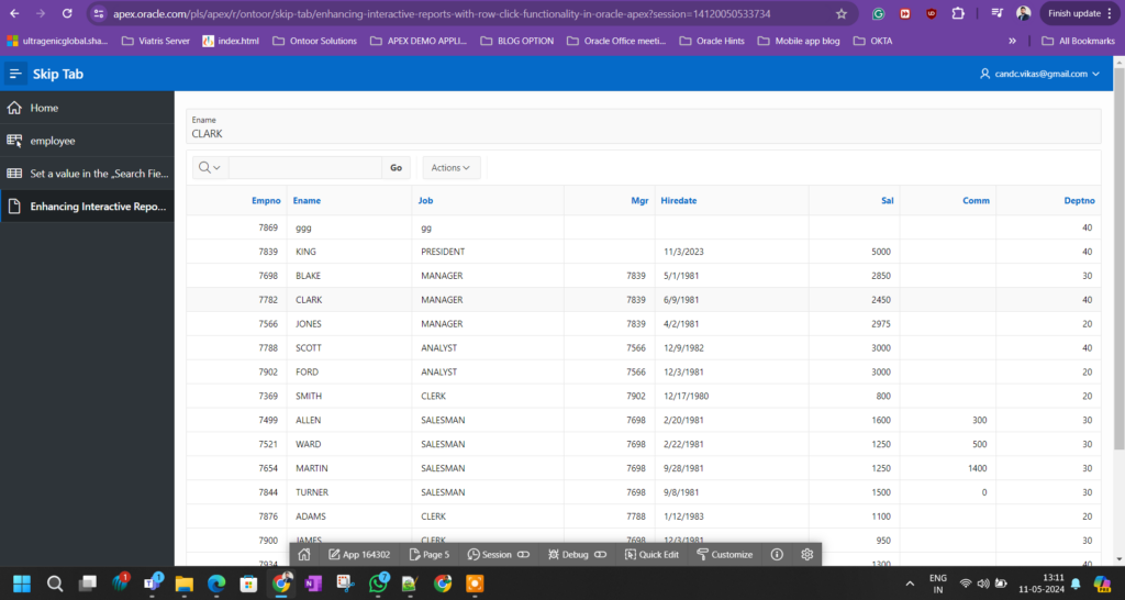 Retrieving Values on Row Click in Oracle APEX Interactive Reports